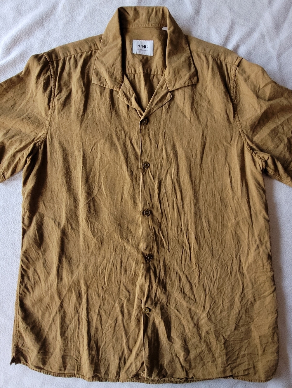 NN07 Olive-Brown Short Sleeve Button Shirt Size XL- 70% Tencel30% Linen